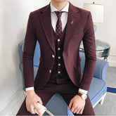 Men Suits For Wedding Business Casual Party Suit For Men Slim Fit Notched Lapel 3 Piece(Blazer + Vest + Pants)Costume Homme Burgundy